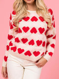 Anokhinaliza Valentine’s Day Fuzzy Heart Round Neck Long Sleeve Sweater