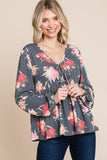 Anokhinaliza Super Lady Full Size Babydoll Floral Long Sleeve Blouse