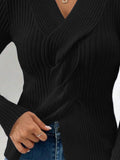 Anokhinaliza Twist Front Ribbed Long Sleeve Sweater