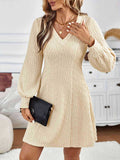 Anokhinaliza Lace Detail V-Neck Long Sleeve Dress