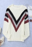 Anokhinaliza Contrast Dropped Shoulder Long Sleeve Sweater