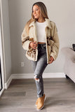 Anokhinaliza Pocketed Leopard Collared Neck Sherpa Jacket