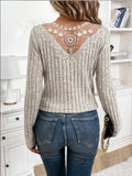 Anokhinaliza Lace Detail V-Neck Long Sleeve T-Shirt