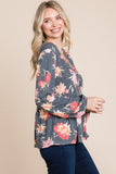 Anokhinaliza Super Lady Full Size Babydoll Floral Long Sleeve Blouse