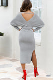 Anokhinaliza Surplice Neck Bow Waist Slit Sweater Dress