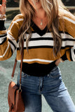 Anokhinaliza Contrast Stripes V Neck Long Sleeve Sweater