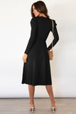 Anokhinaliza Round Neck Long Sleeve Tie Waist Sweater Dress