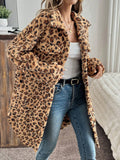 Anokhinaliza Leopard Button Up Long Sleeve Fuzzy Coat