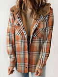 Anokhinaliza Plaid Snap Down Plush Hooded Jacket