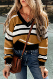 Anokhinaliza Contrast Stripes V Neck Long Sleeve Sweater