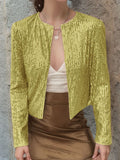 Anokhinaliza Full Size Sequin Open Front Cropped Jacket