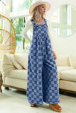 Anokhinaliza Double Take Checkered Sleeveless Wide Leg Denim Jumpsuit