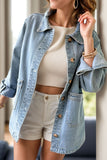 Anokhinaliza Pocketed Button Up Long Sleeve Denim Jacket