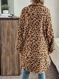 Anokhinaliza Leopard Button Up Long Sleeve Fuzzy Coat