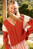 Anokhinaliza POL Cable Knit Quilting Patch V-Neck Contrast Sweater