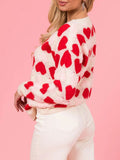 Anokhinaliza Valentine’s Day Fuzzy Heart Round Neck Long Sleeve Sweater