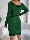 Anokhinaliza Contrast Trim Long Sleeve Sweater Dress