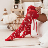 Anokhinaliza Christmas Element Bowknot Ribbed Trim Over Knee Stockings