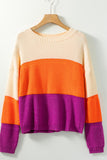 Anokhinaliza Color Block Drop Shoulder Round Neck Sweater