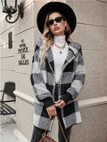 Anokhinaliza Plaid Long Sleeve Hooded Coat