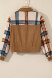 Anokhinaliza Plaid Corduroy Flap Pockets Button Up Jacket