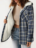 Anokhinaliza Plaid Snap Down Plush Hooded Jacket