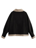 Anokhinaliza Fuzzy Collared Neck Long Sleeve Jacket