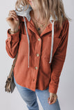 Anokhinaliza Drawstring Button Up Long Sleeve Hooded Jacket