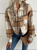 Anokhinaliza Perfee Plaid Button Up Drop Shoulder Cropped Jacket