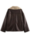 Anokhinaliza Collared Neck Long Sleeve Plush Jacket