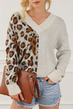 Anokhinaliza Leopard V Neck Drop Shoulder Sweater