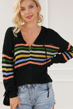 Anokhinaliza Striped Zip Up Hooded Sweater Cardigan