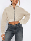 Anokhinaliza Zip Up Long Sleeve Hooded Cropped Jacket