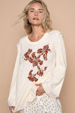 Anokhinaliza POL Embroidered Round Neck Long Sleeve Knit Top