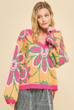 Anokhinaliza Davi & Dani Floral Contrast V-Neck Dropped Shoulder Sweater