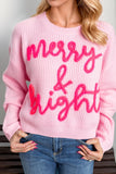 Anokhinaliza Double Take Full Size MERRY & BRIGHT Christmas Dropped Shoulder Cropped Sweater