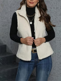 Anokhinaliza Zip Up Turtleneck Sherpa Vest Coat with Pockets