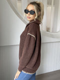 Anokhinaliza Quarter Zip Contrast Dropped Shoulder Sweater