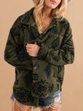 Anokhinaliza Geometric Button Up Long Sleeve Sherpa Jacket