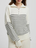 Anokhinaliza Striped Half Zip Long Sleeve Sweater