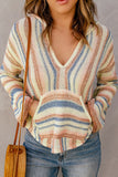 Anokhinaliza Contrast Striped Dropped Shoulder Hooded Knit Top