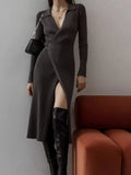 Anokhinaliza Tied Collared Neck Long Sleeve Sweater Dress