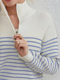 Anokhinaliza Striped Half Zip Long Sleeve Sweater