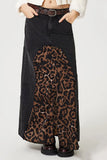 Anokhinaliza Slit Leopard Midi Denim Skirt