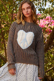 Anokhinaliza POL Cable-Knit Peace Patch Dropped Shoulder Sweater