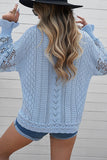 Anokhinaliza Openwork Round Neck Long Sleeve Sweater