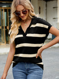 Anokhinaliza Striped Johnny Collar Cap Sleeve Sweater