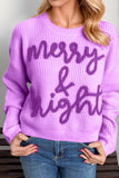 Anokhinaliza Double Take Full Size MERRY & BRIGHT Christmas Dropped Shoulder Cropped Sweater