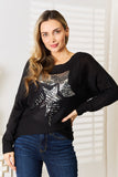 Anokhinaliza Sequin Graphic Dolman Sleeve Knit Top