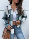 Anokhinaliza Perfee Plaid Button Up Drop Shoulder Cropped Jacket